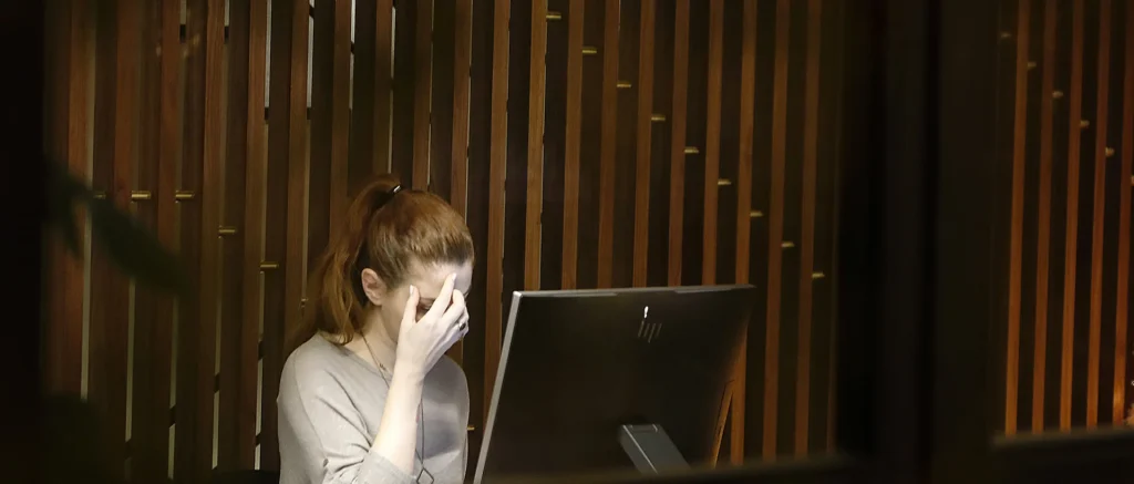 woman using computer