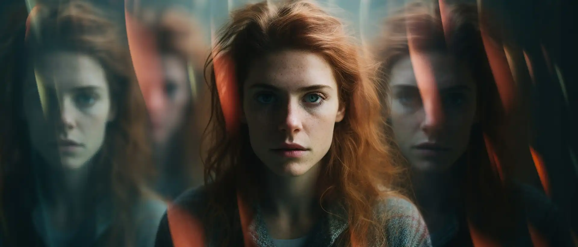 Woman looks into camera